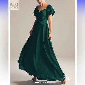 Green satin long bridesmaid dress